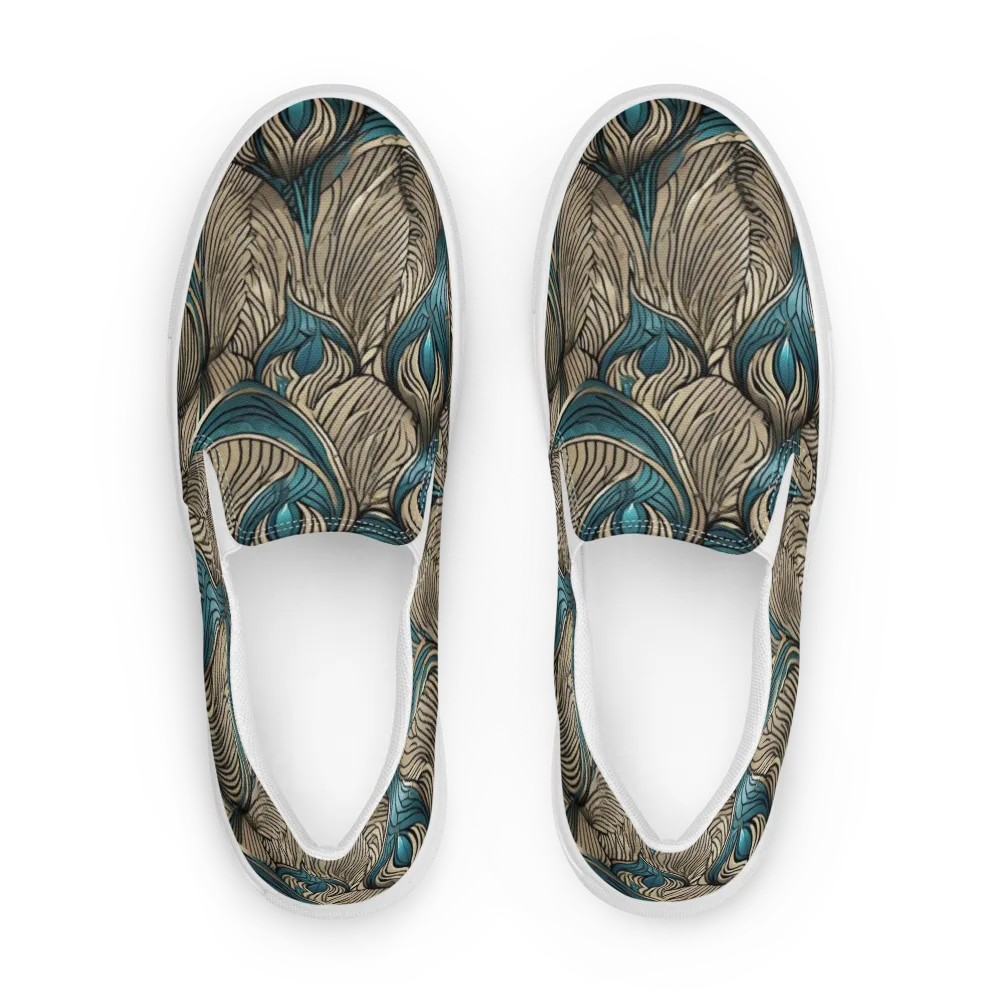 Turquoise Filigree on Men's Slip-On Canvas Shoes — Front