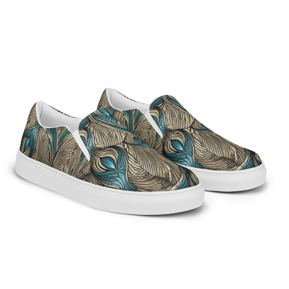 Turquoise Filigree on Men's Slip-On Canvas Shoes — Right Front