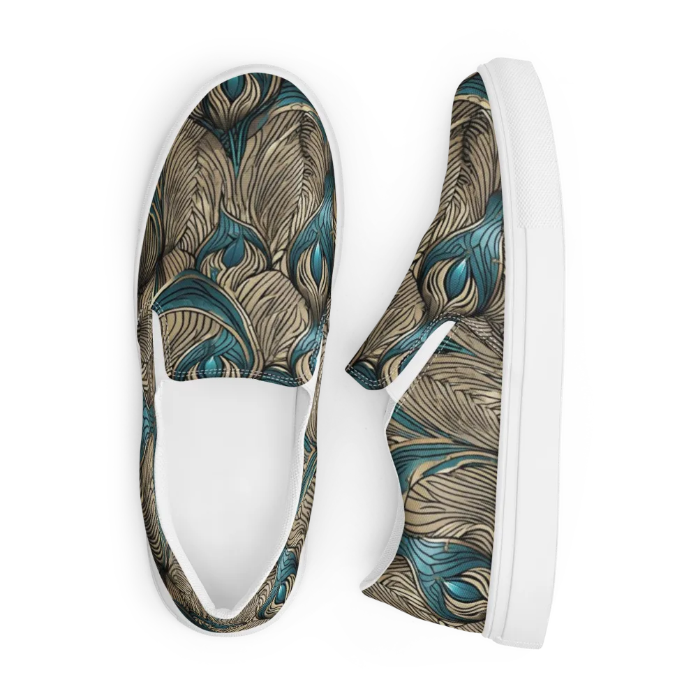 Turquoise Filigree on Men's Slip-On Canvas Shoes — Front