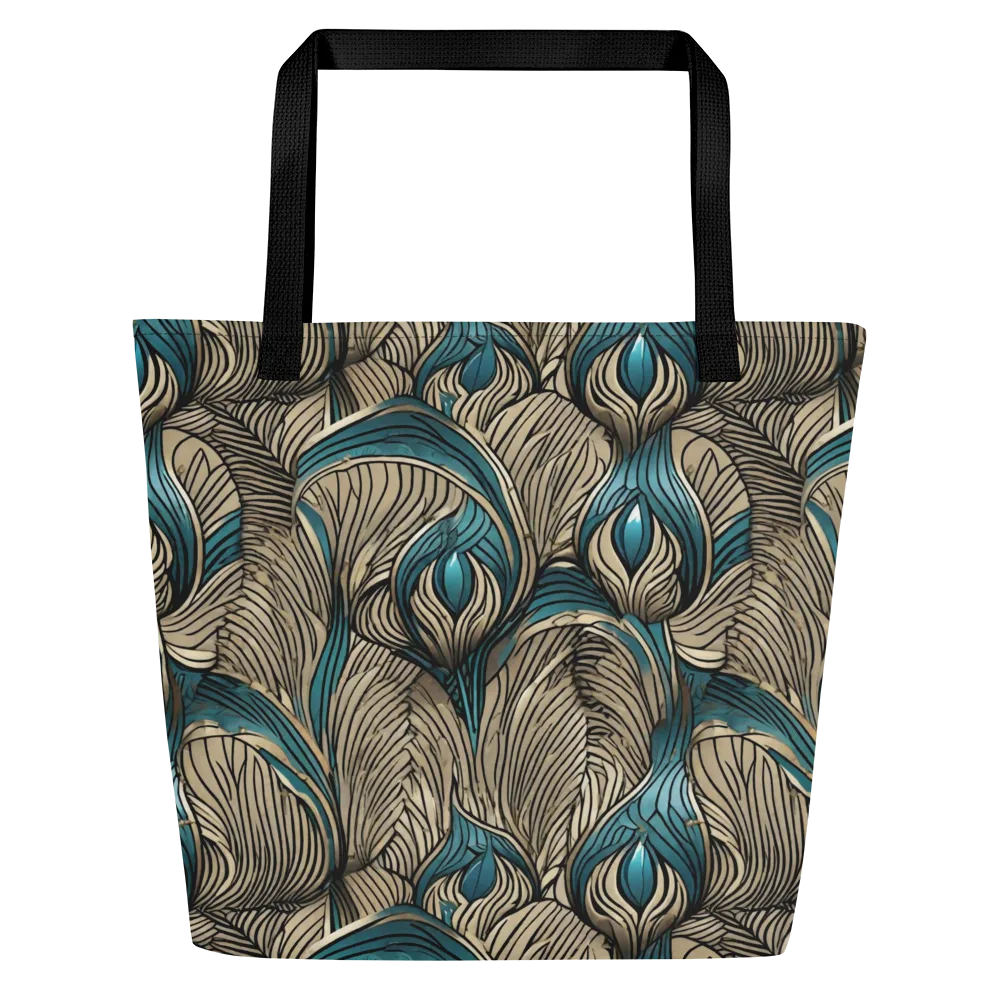 Turquoise Filigree on Large Tote Bag W/ Pocket — Front