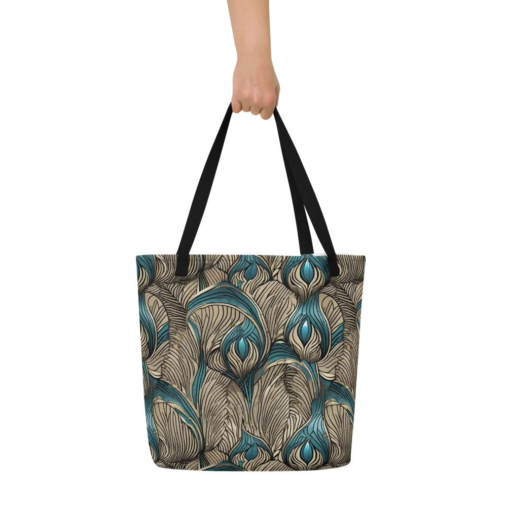 Turquoise Filigree on Large Tote Bag W/ Pocket — Front