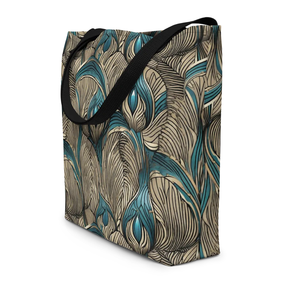 Turquoise Filigree on Large Tote Bag W/ Pocket — Front