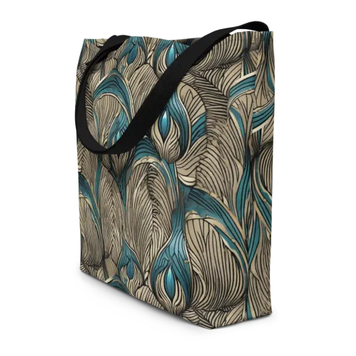 Turquoise Filigree on a Large Tote Bag W/ Pocket