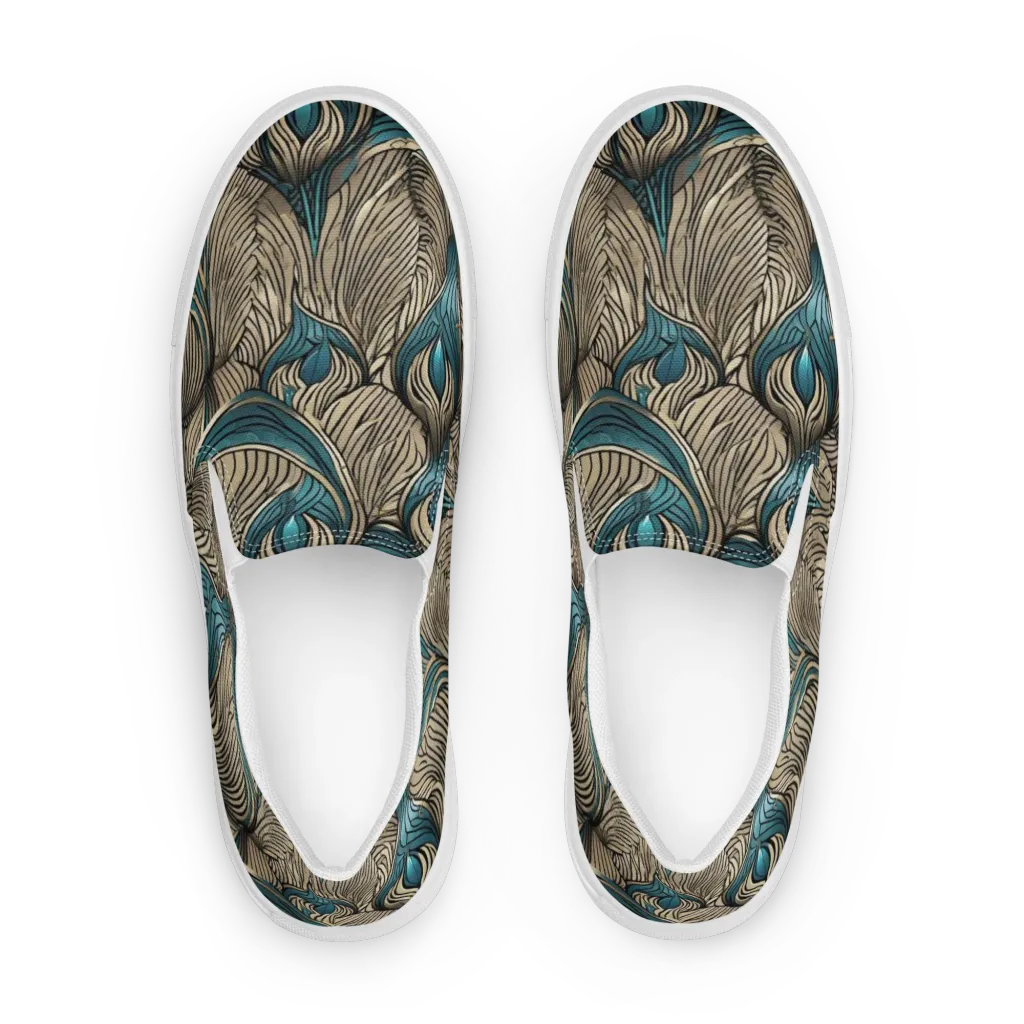 Turquoise Filigree on Women's Slip-On Canvas Shoes — Front