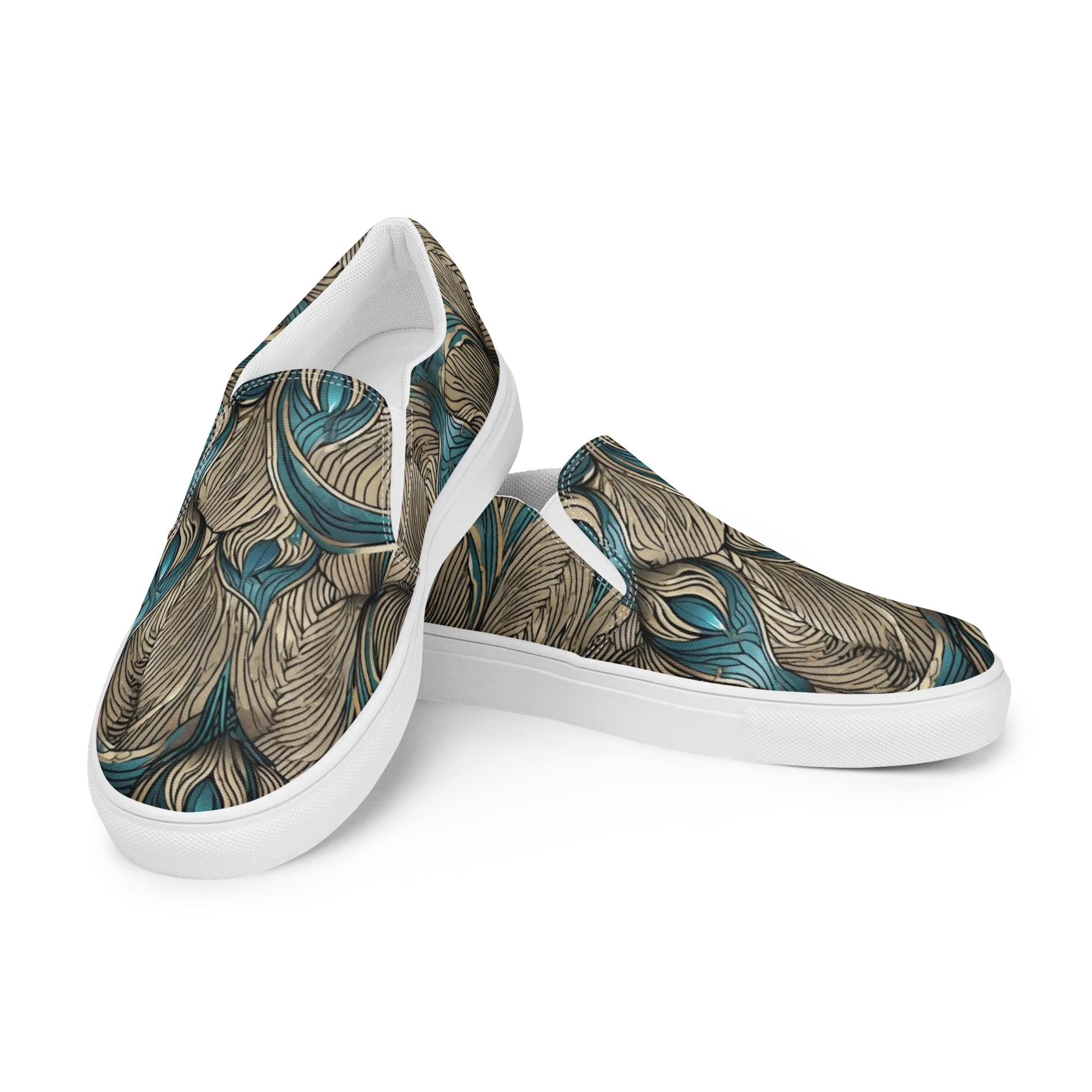Turquoise Filigree on Women's Slip-On Canvas Shoes — Left Front
