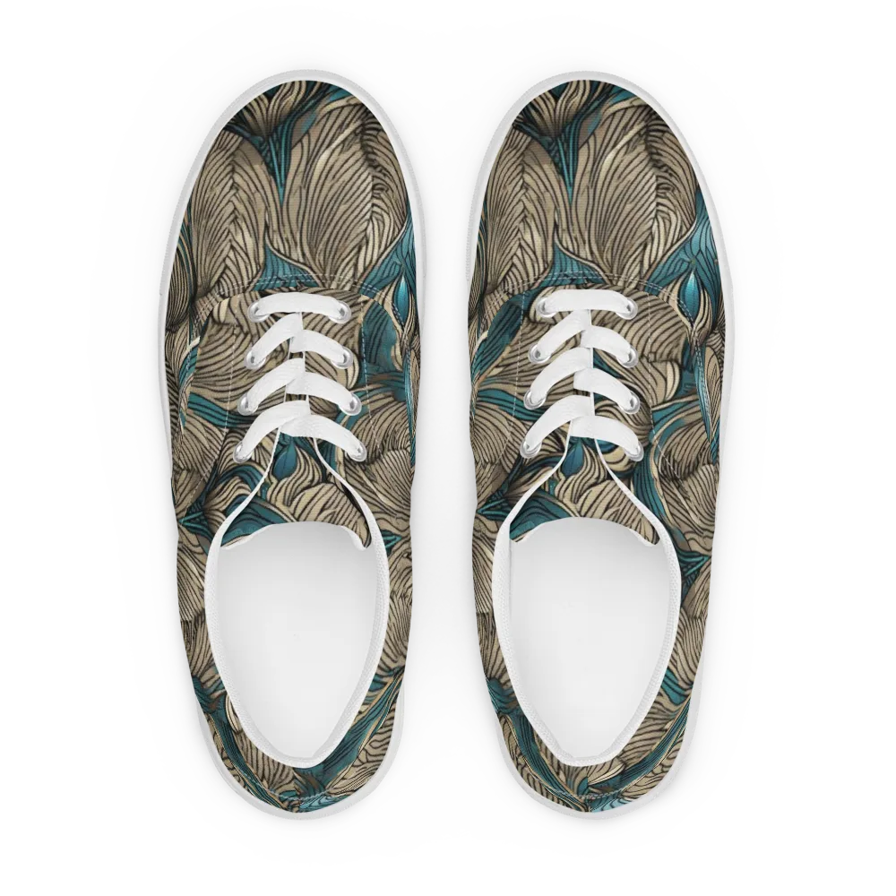 Turquoise Filigree on Men's Lace-Up Canvas Shoes — Front