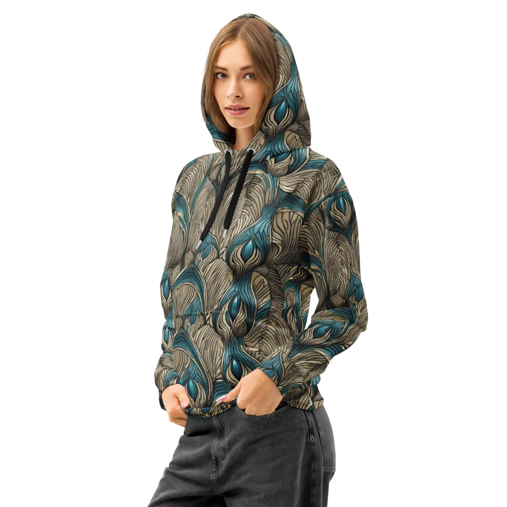 Turquoise Filigree on Cotton Hoodie — Left Front