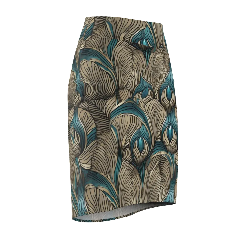 Turquoise Filigree on Pencil Skirt — Front Side