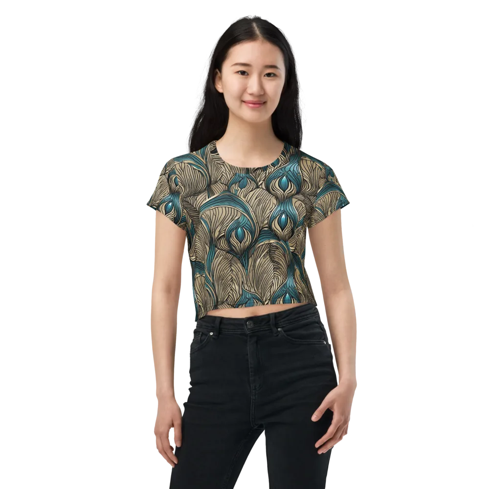 Turquoise Filigree on Crop Tee — Front