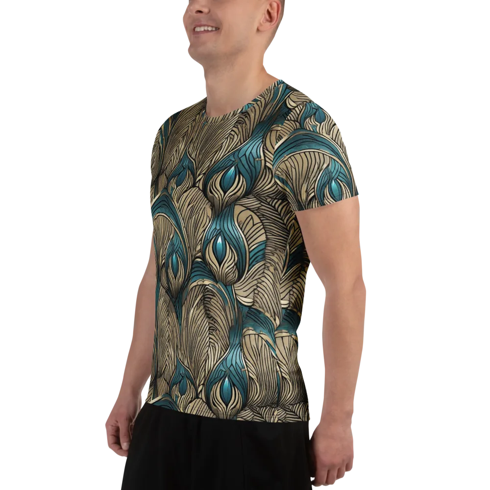 Turquoise Filigree on Men's Athletic T-Shirt — Left