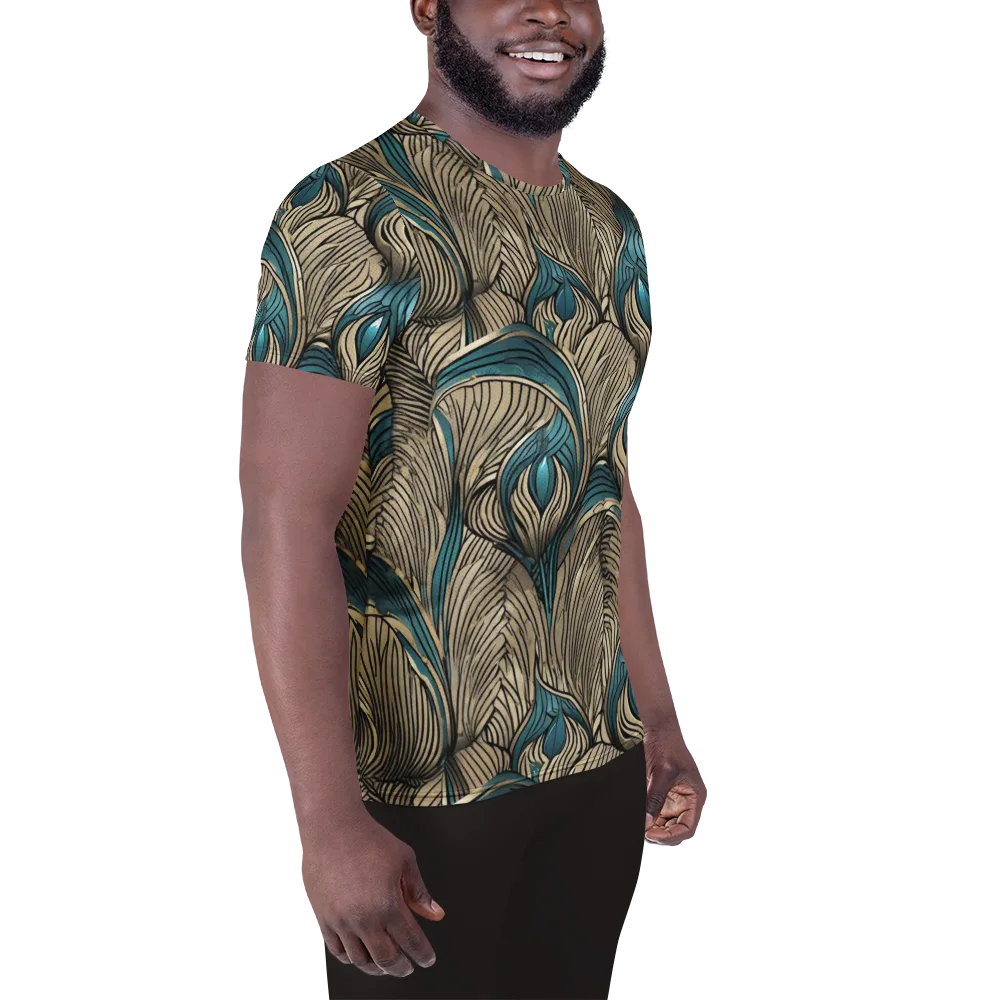 Turquoise Filigree on Men's Athletic T-Shirt — Right