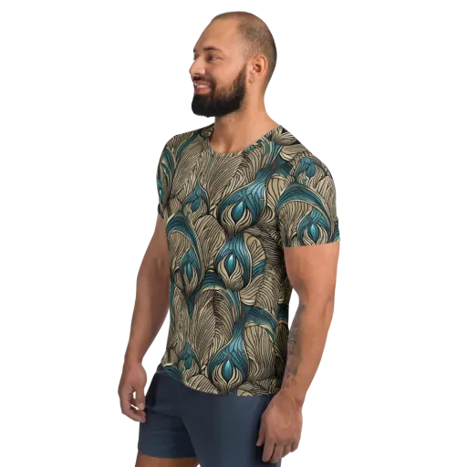 Turquoise Filigree on a Men's Athletic T-Shirt