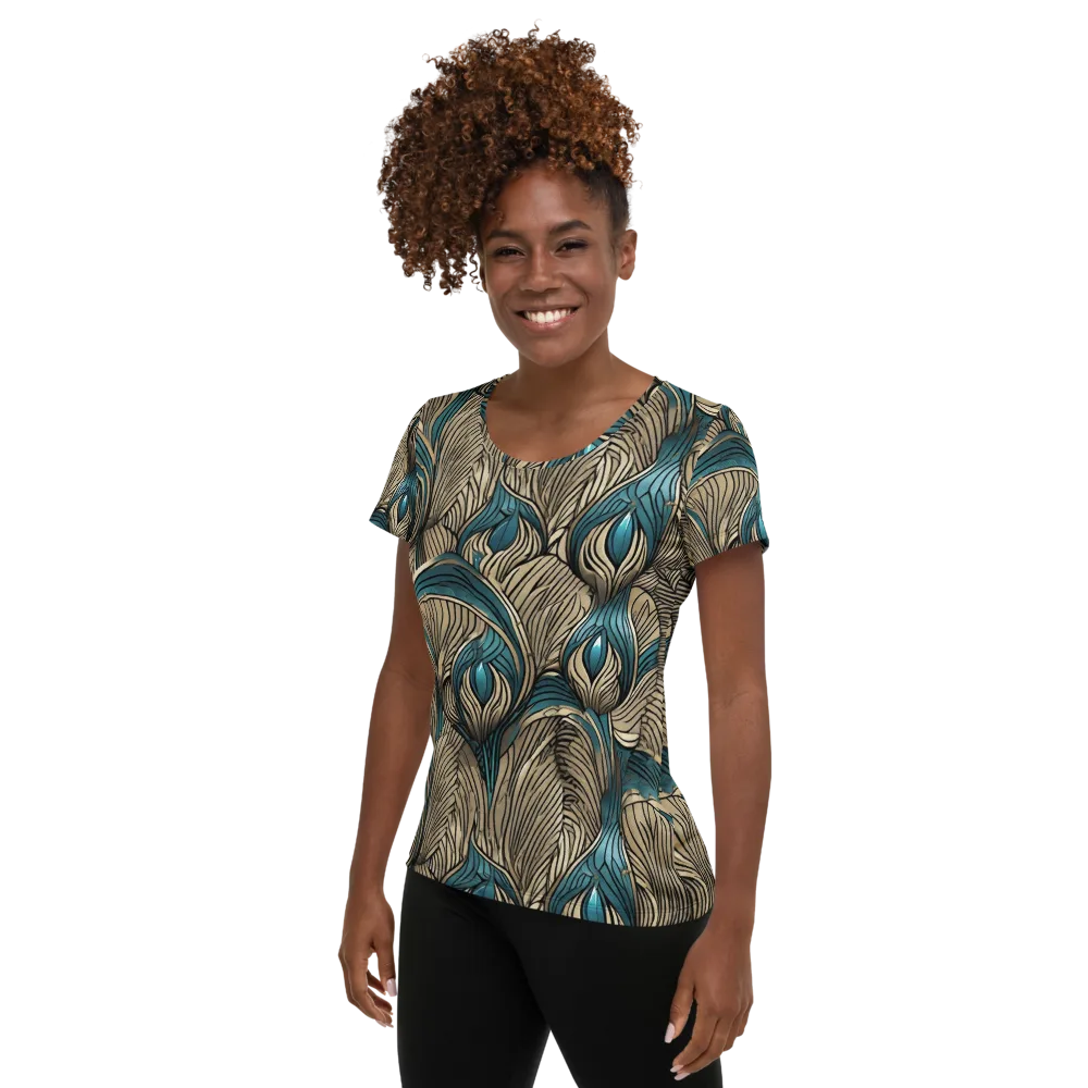 Turquoise Filigree on Women's Athletic T-Shirt — Left