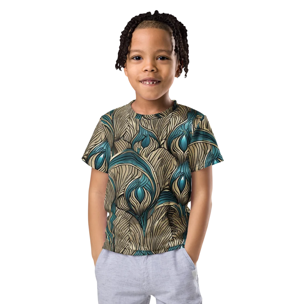 Turquoise Filigree on Kids Crew Neck T-Shirt — Front