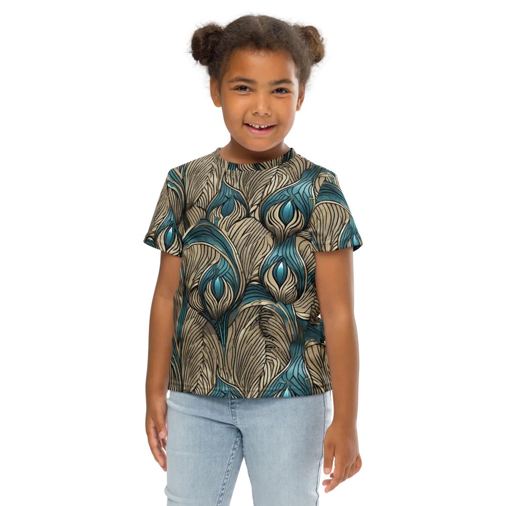 Turquoise Filigree on Kids Crew Neck T-Shirt — Front