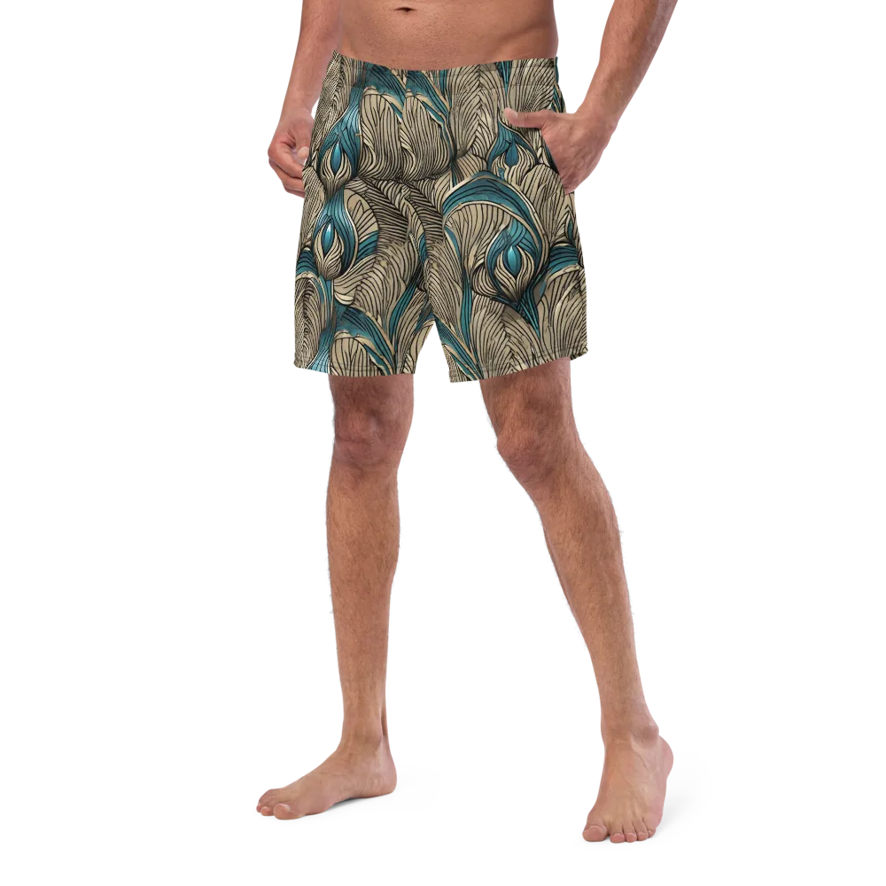 Turquoise Filigree on Swim Trunks — Left Front