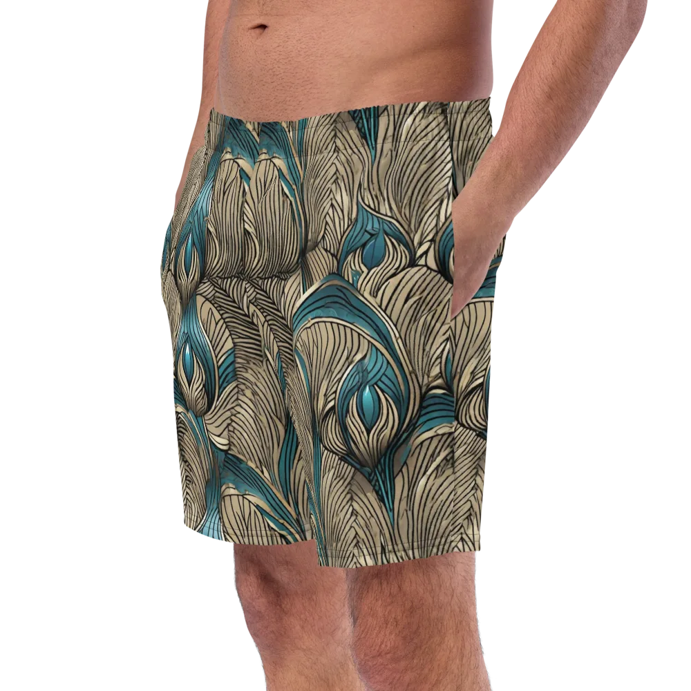 Turquoise Filigree on Swim Trunks — Left Front