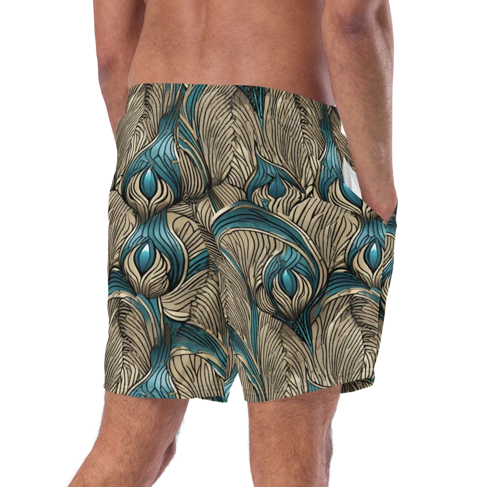Turquoise Filigree on Swim Trunks — Right Back