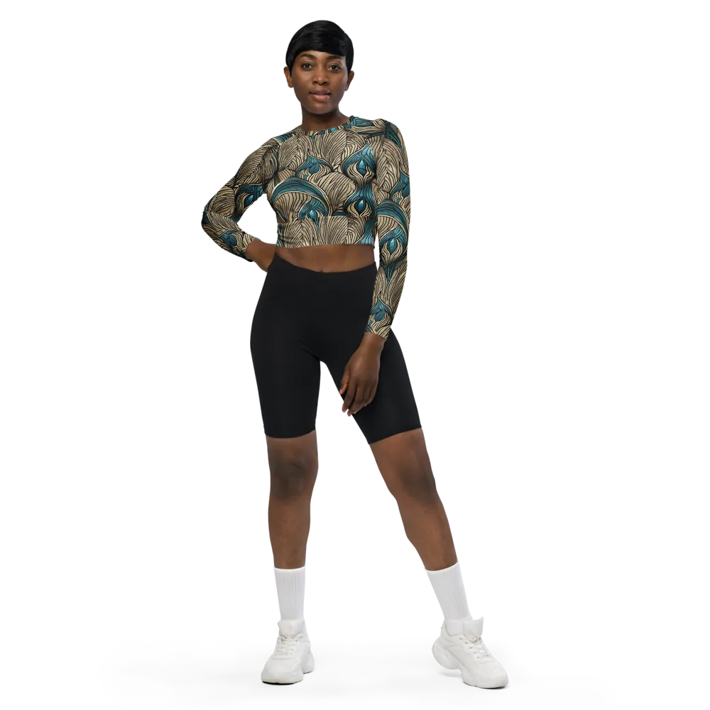 Turquoise Filigree on Long Sleeve Crop Top — Front
