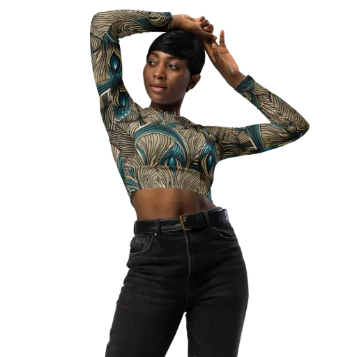 Turquoise Filigree on a Long Sleeve Crop Top