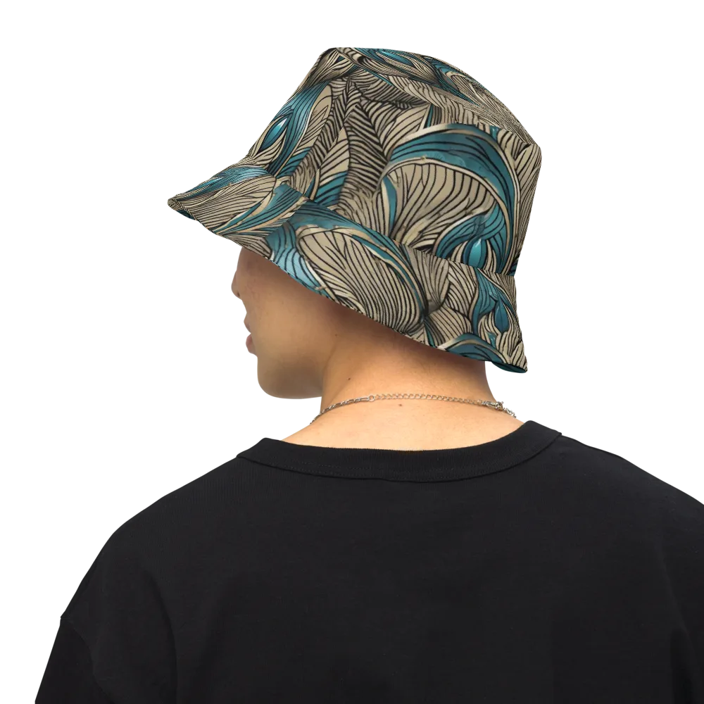 Turquoise Filigree on Reversible Bucket Hat — Back Inside