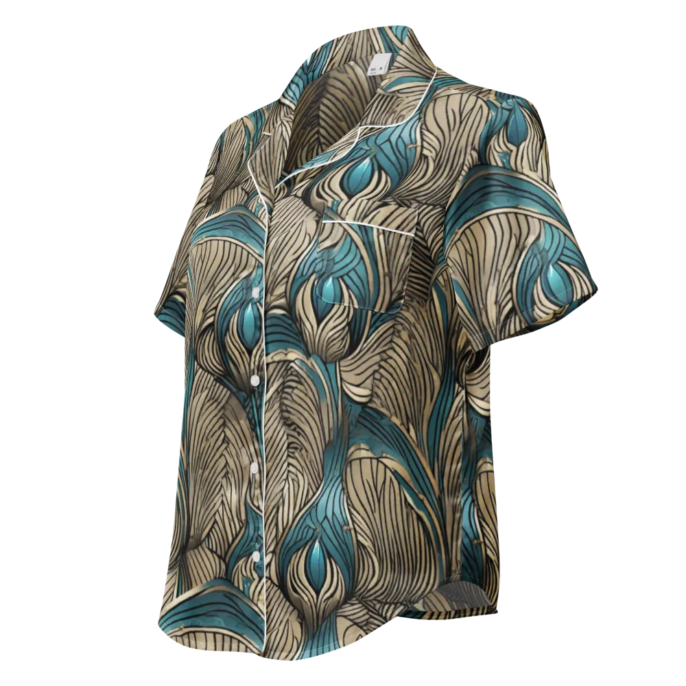 Turquoise Filigree on Women's Short Sleeve Pajama Top — Left Front