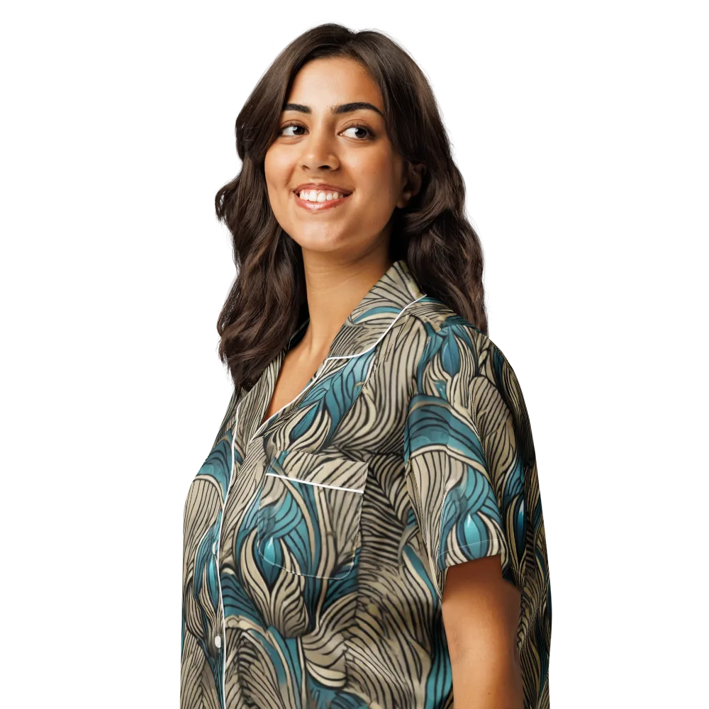 Turquoise Filigree on Women's Short Sleeve Pajama Top — Left Front
