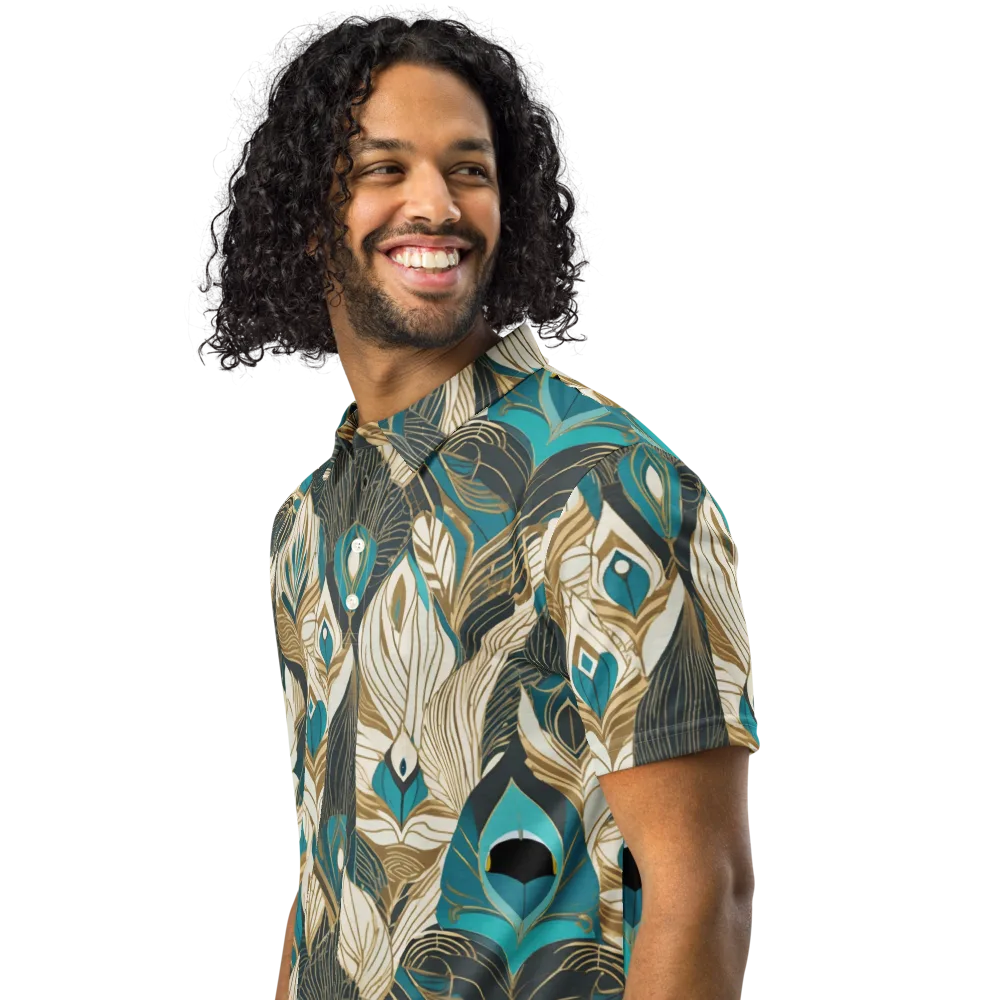 Turquoise Talisman on Men's Slim Fit Polo Shirt — Left Front