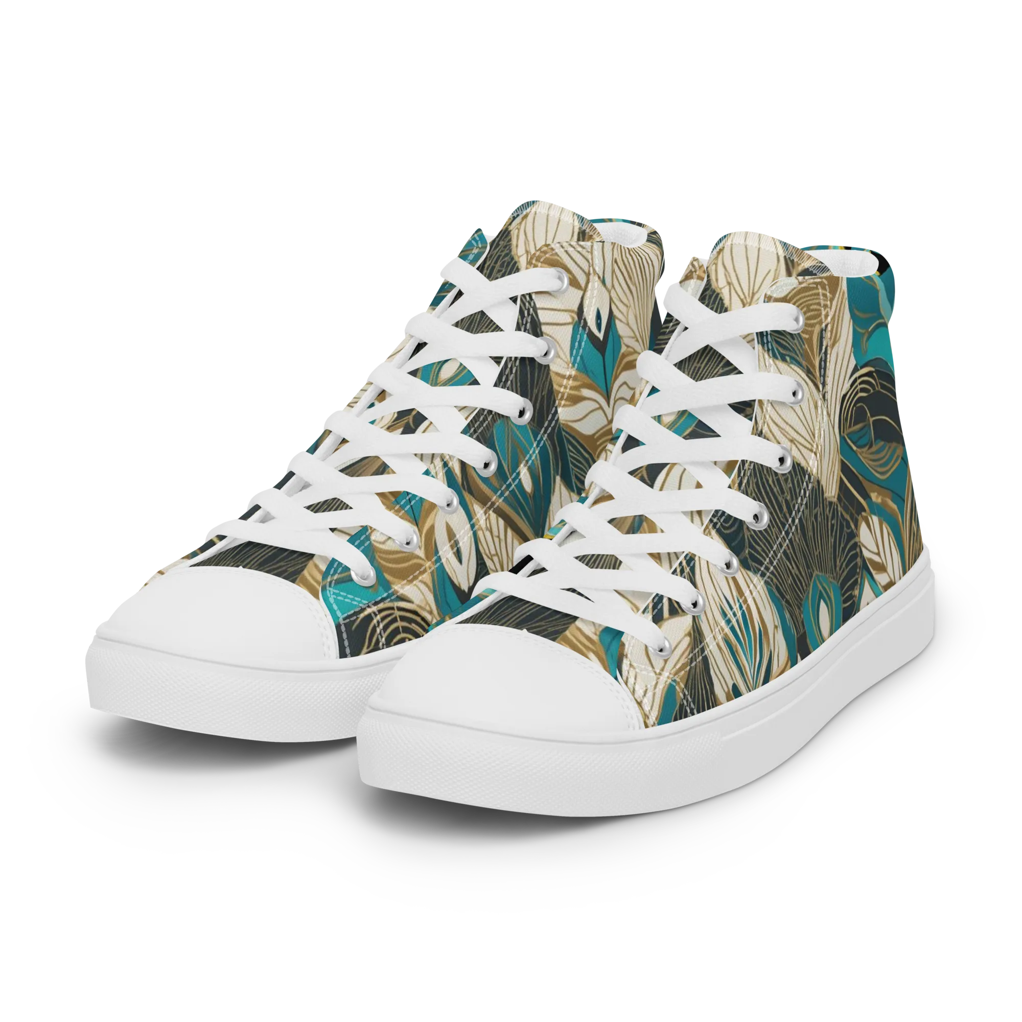 Turquoise Talisman on Women's High Top Canvas Shoes — Left Front