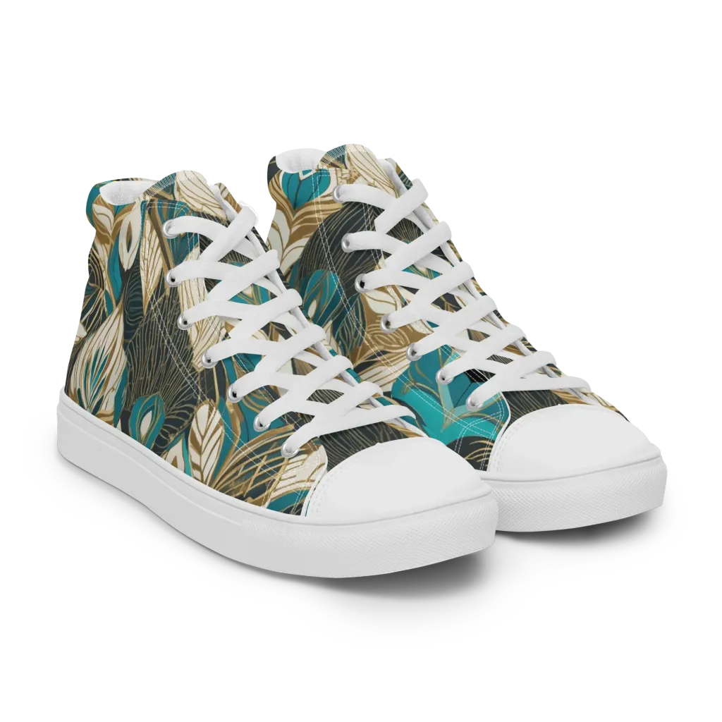 Turquoise Talisman on Women's High Top Canvas Shoes — Right Front
