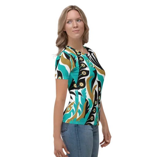 Golden Eyelet on a Women's Crew Neck T-Shirt