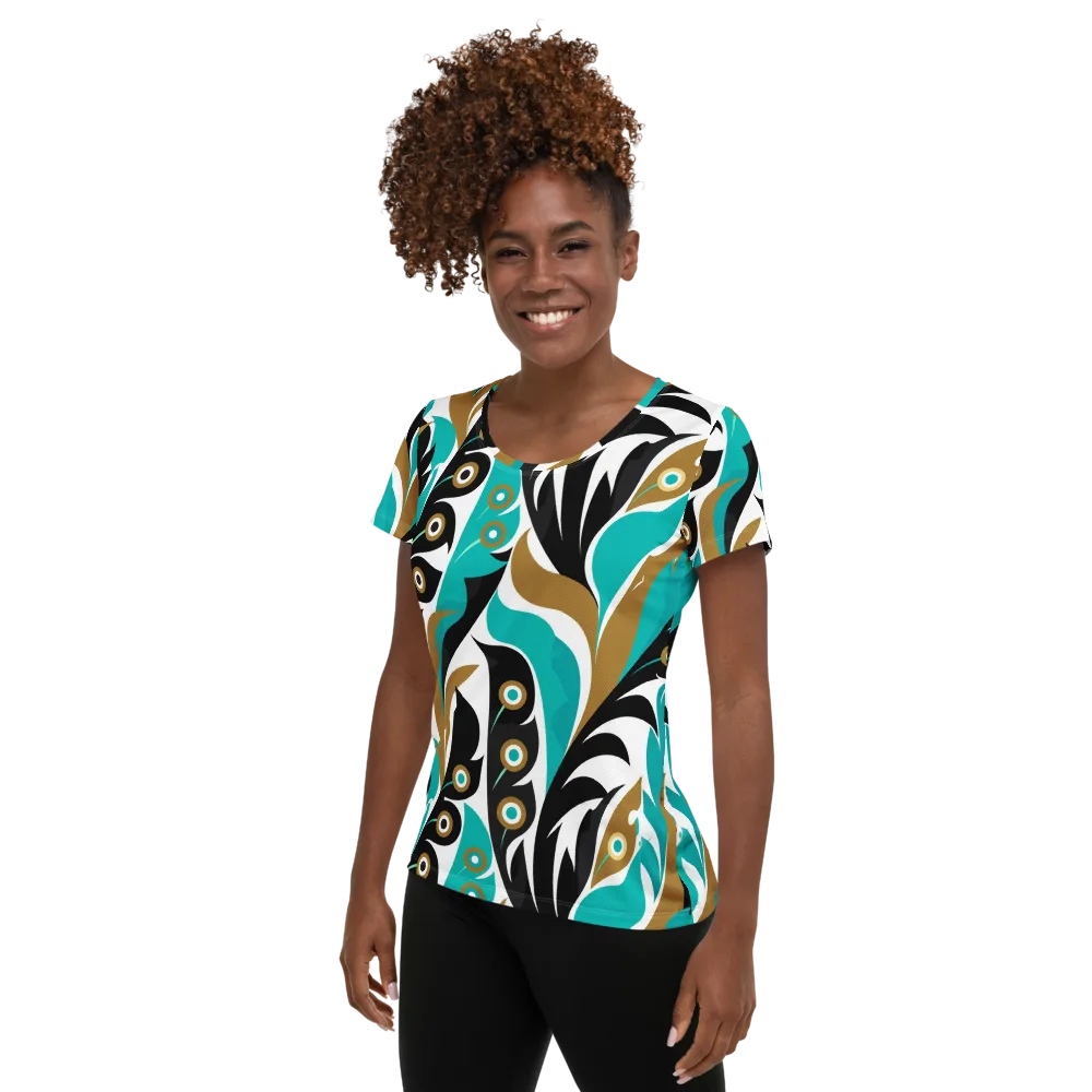 Golden Eyelet on Women's Athletic T-Shirt — Left