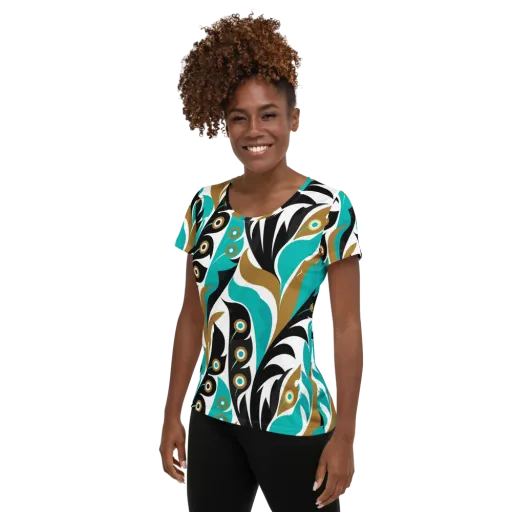 Golden Eyelet on a Women's Athletic T-Shirt