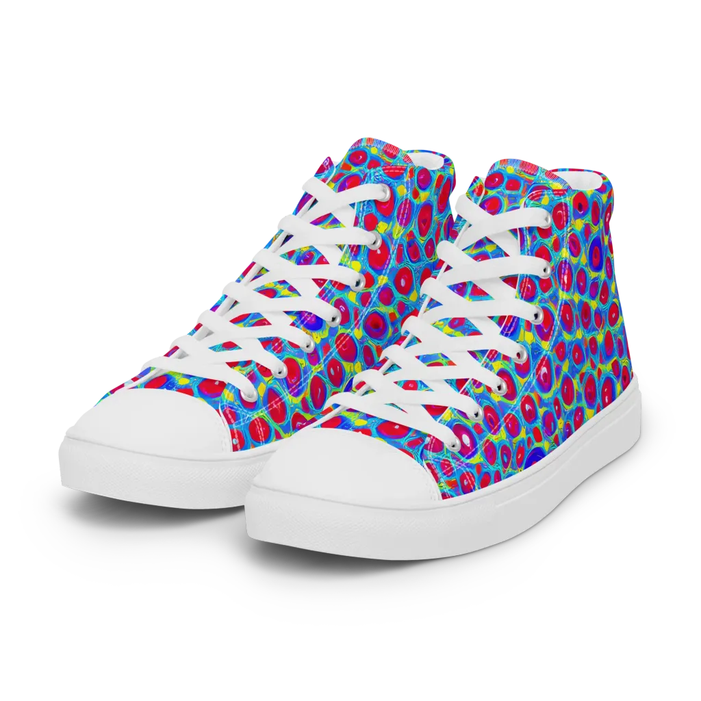 Neon Pebble Riot on Women's High Top Canvas Shoes — Left Front