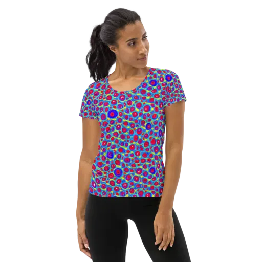Neon Pebble Riot on a Women's Athletic T-Shirt