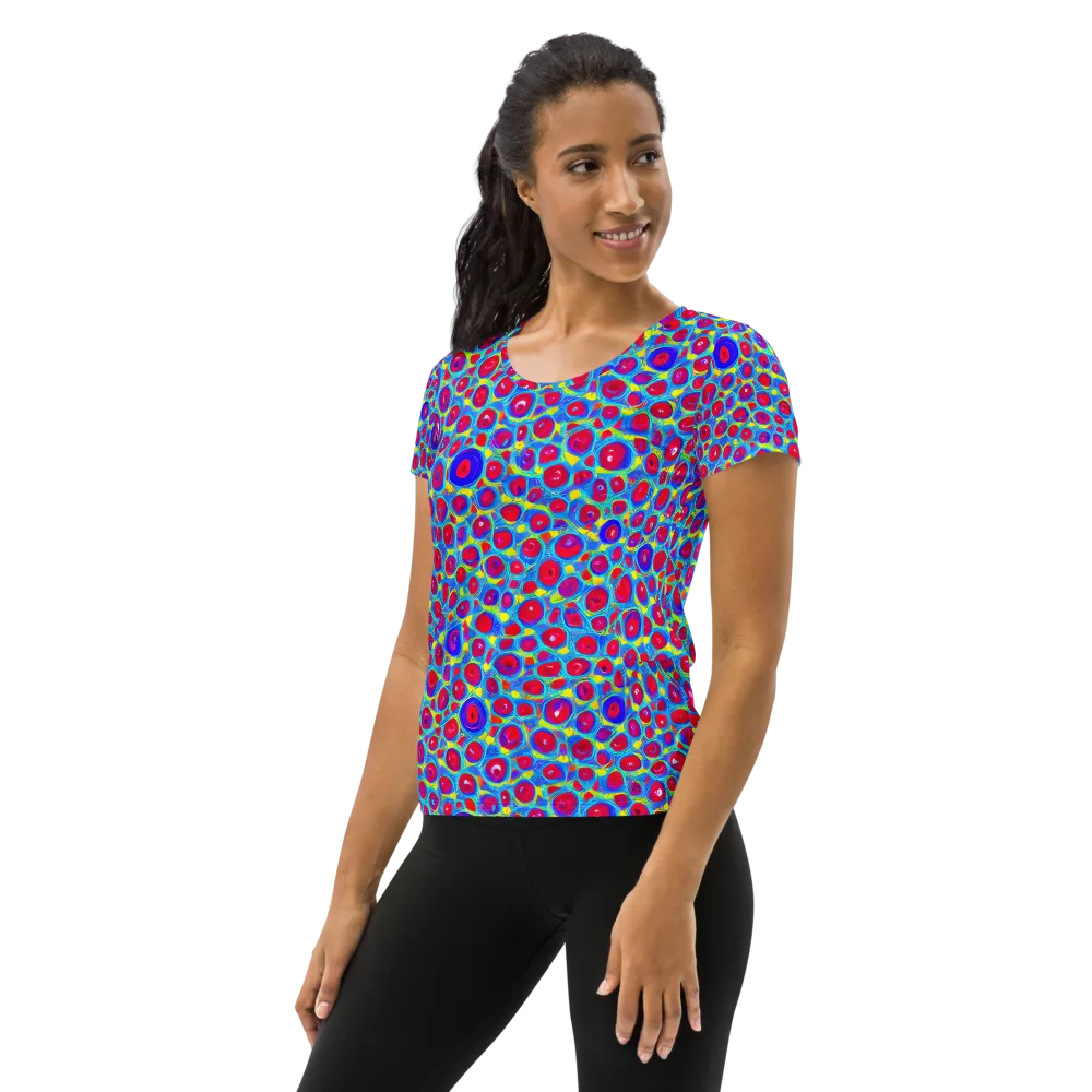 Neon Pebble Riot on Women's Athletic T-Shirt — Left