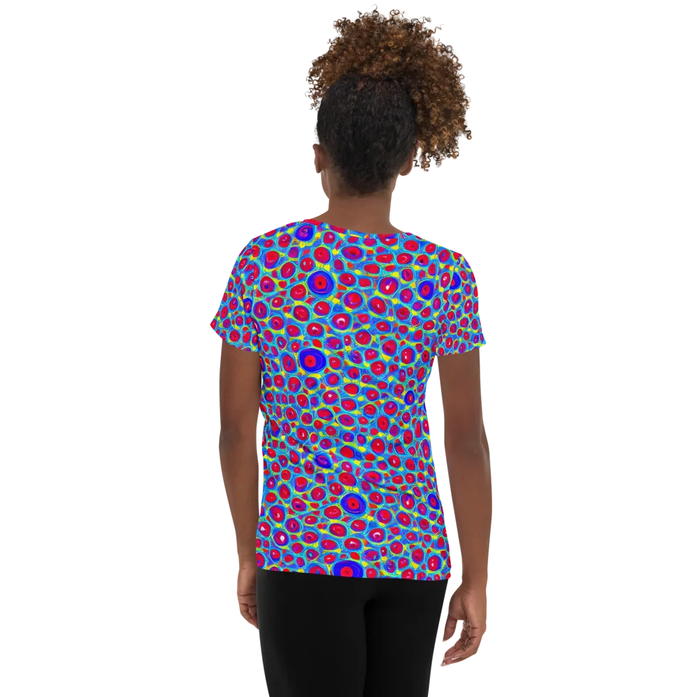 Neon Pebble Riot on Women's Athletic T-Shirt — Back