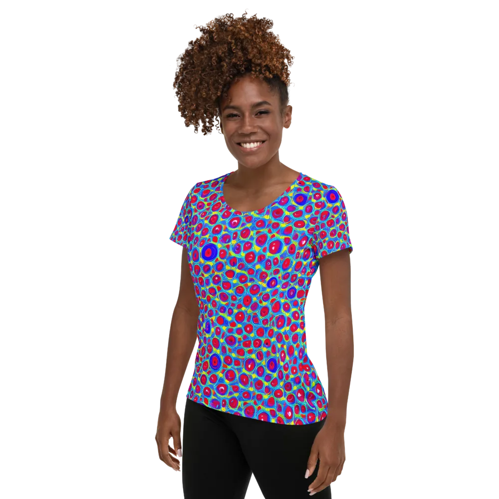 Neon Pebble Riot on Women's Athletic T-Shirt — Left