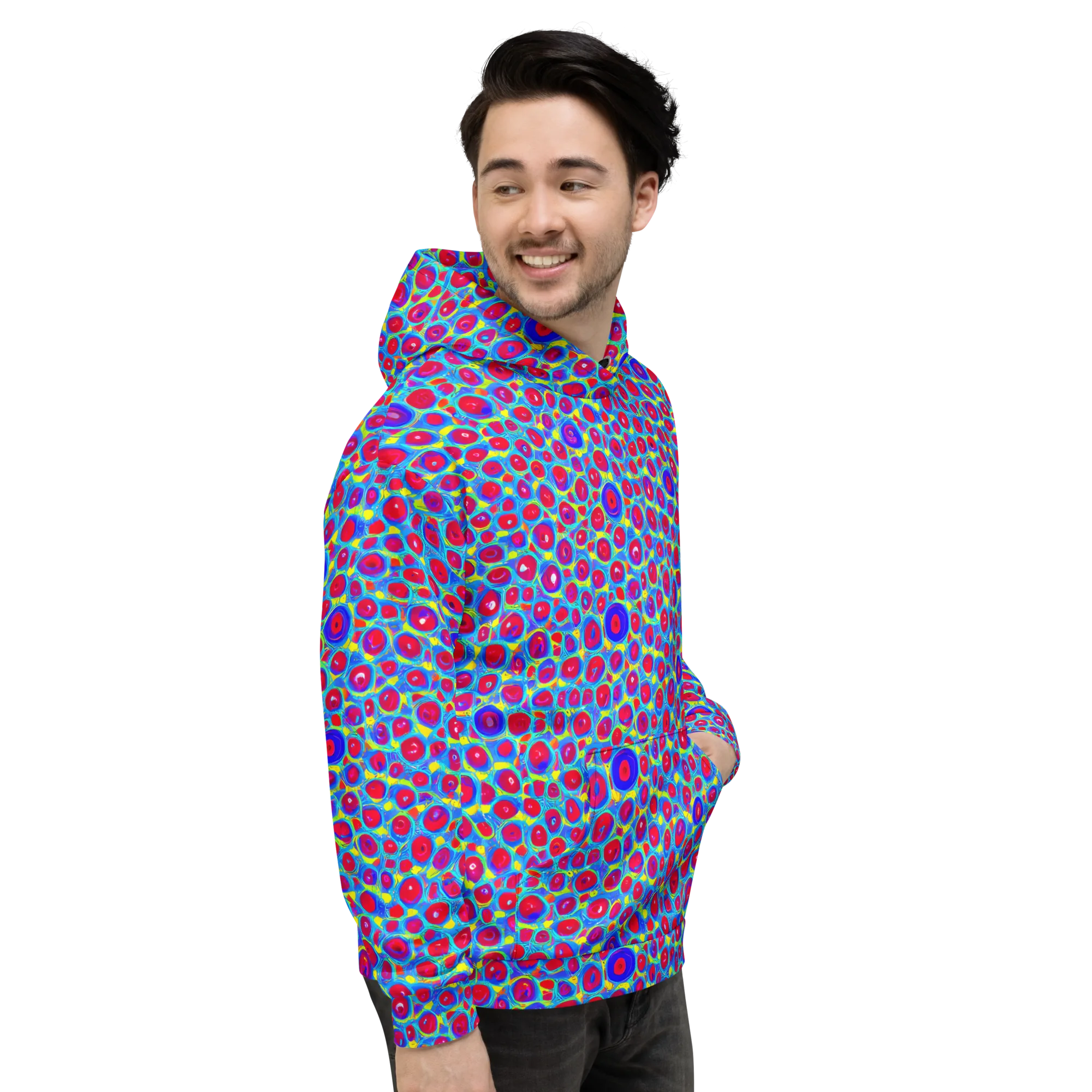 Neon Pebble Riot on Hoodie — Right