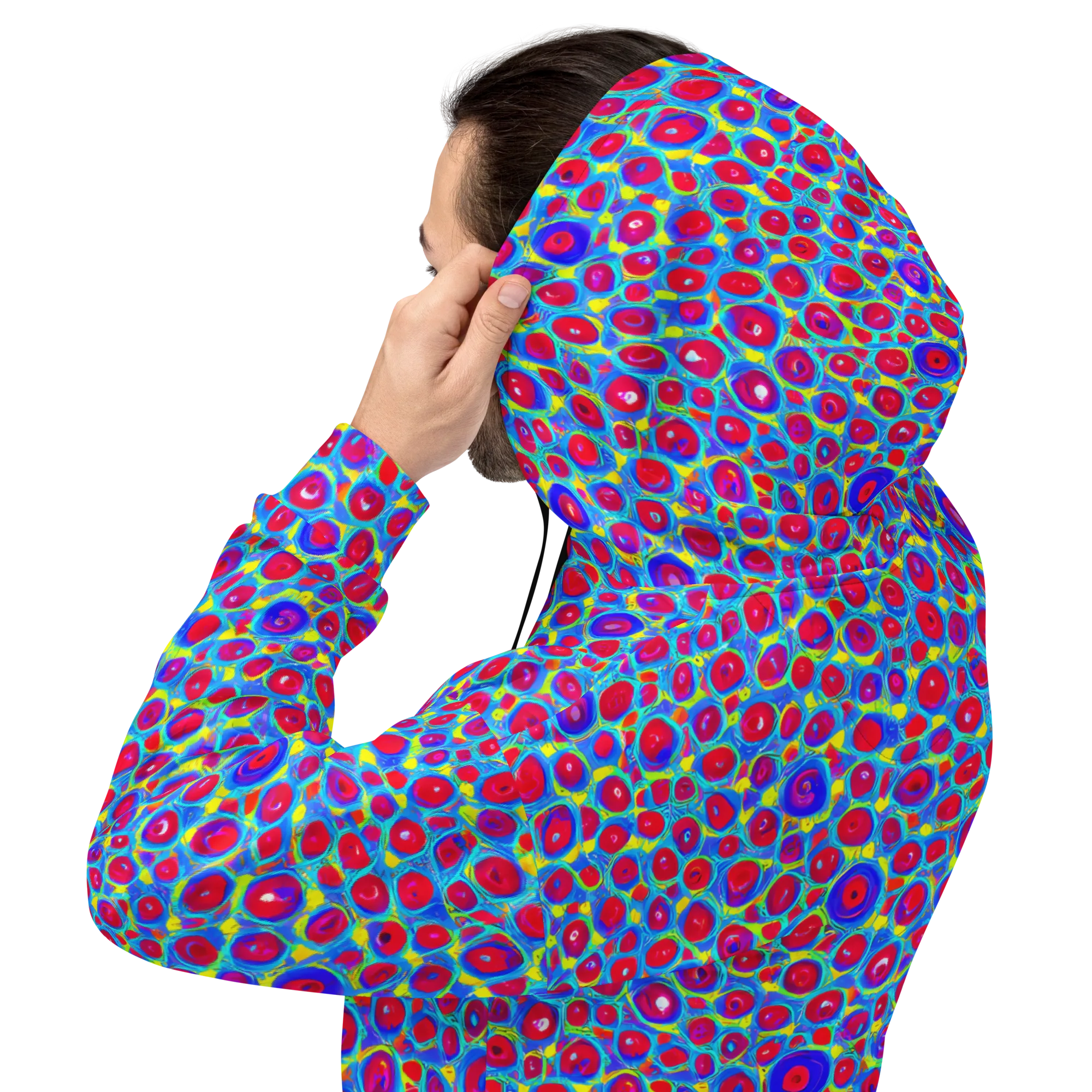 Neon Pebble Riot on Hoodie — Back