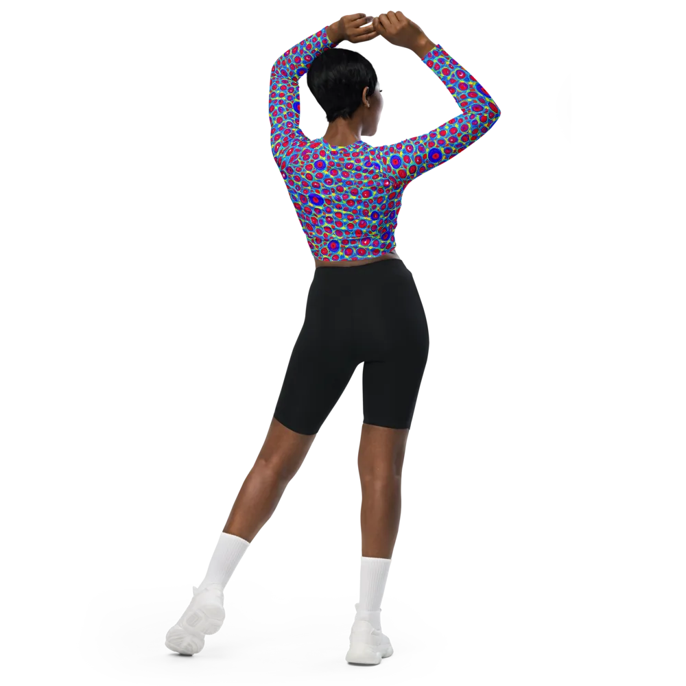 Neon Pebble Riot on Long Sleeve Crop Top — Back