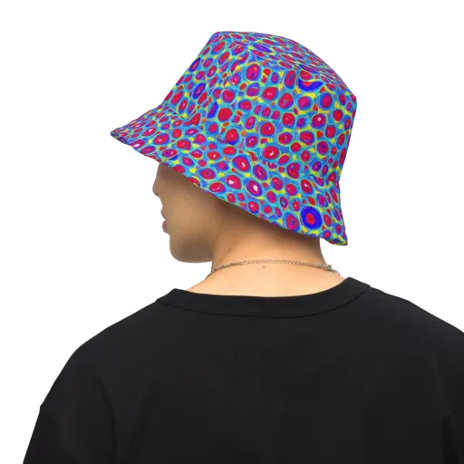 Neon Pebble Riot on a Reversible Bucket Hat