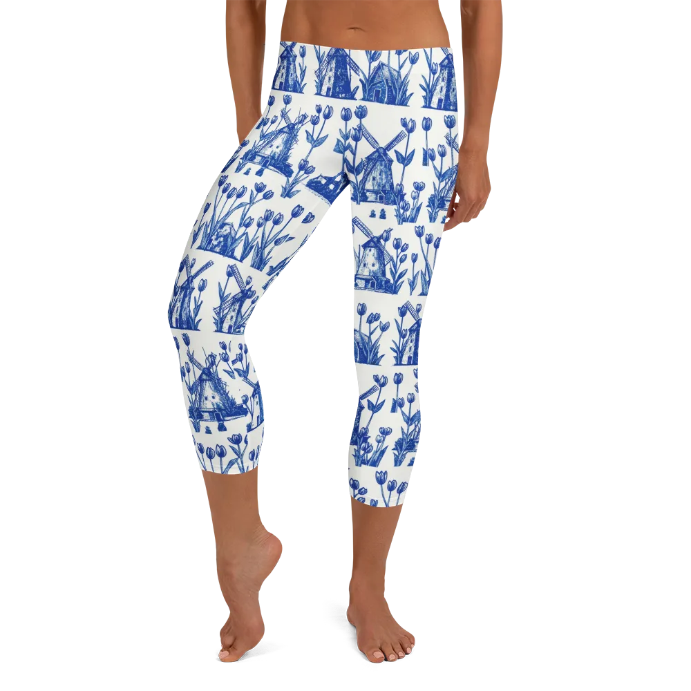 Bluebell Windmills on Capri Leggings — Front