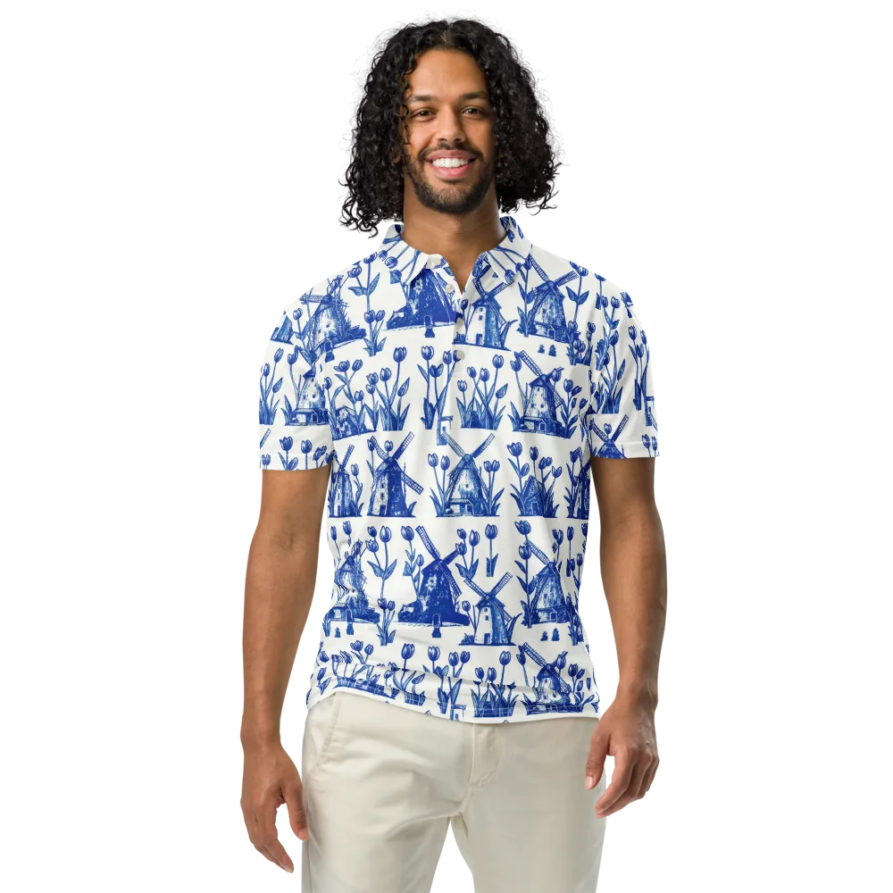 Bluebell Windmills on Men's Slim Fit Polo Shirt — Front