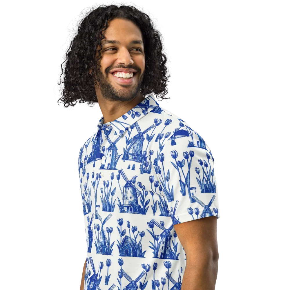 Bluebell Windmills on Men's Slim Fit Polo Shirt — Left Front