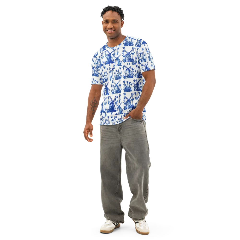 Bluebell Windmills on Men's Cotton Crew Neck T-Shirt — Front