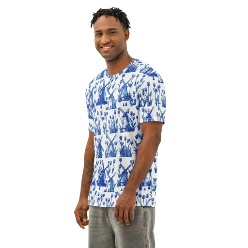 Bluebell Windmills on a Men's Cotton Crew Neck T-Shirt