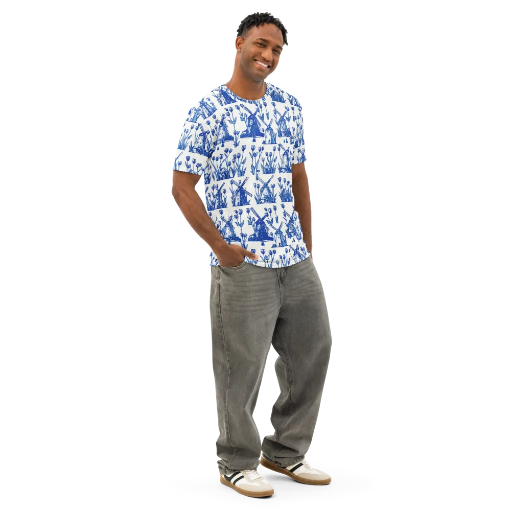 Bluebell Windmills on Men's Cotton Crew Neck T-Shirt — Right Front