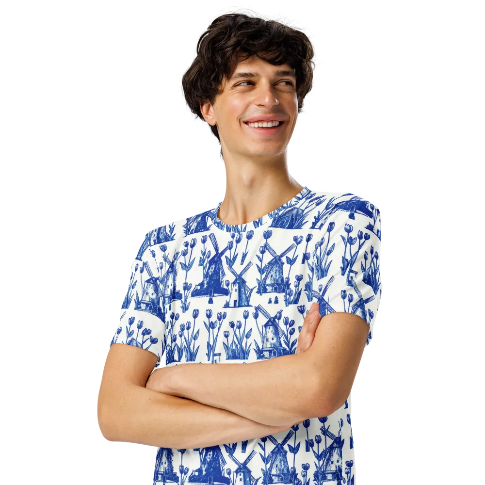 Bluebell Windmills on Men's Crew Neck T-Shirt — Left Front