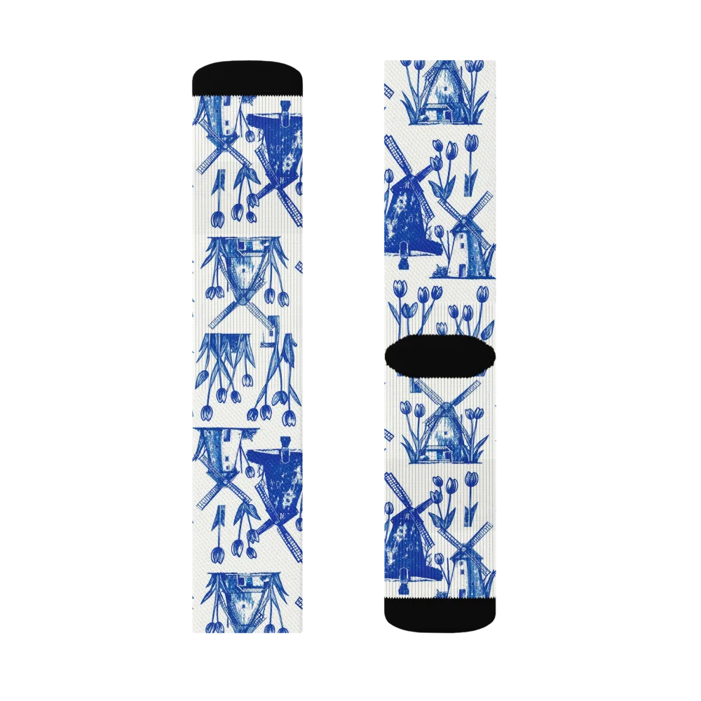 Bluebell Windmills on Socks — Right Sock